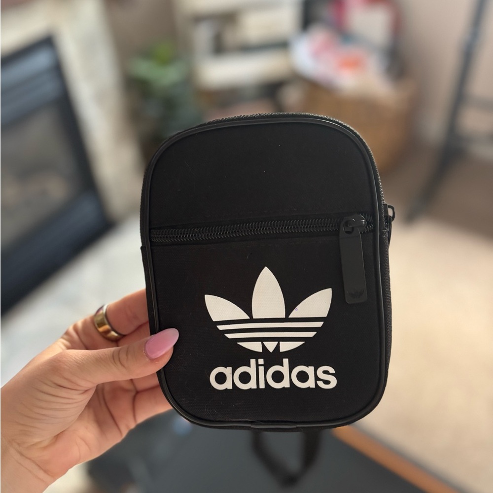 adidas Black Crossbody Pouch with White Trefoil Logo